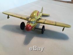 Vintage Windup Tin Litho 1940s WWII CKO Kellermann Jet Airplane 366 Komet Rare