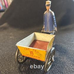 Vintage Windup Tin Litho Lehmann Tap Tap Man Pushing Cart or Porter Toy 1930s