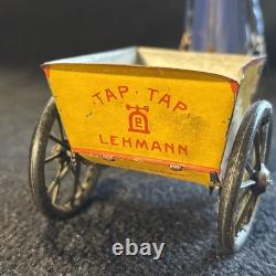 Vintage Windup Tin Litho Lehmann Tap Tap Man Pushing Cart or Porter Toy 1930s