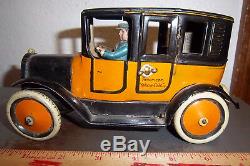 Vintage Windup Tin toy 1925 Greppert & Kelch American Yellow Cab Made in Germany