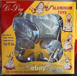 Vintage Worthmore Bo Peep Aluminum Toys Set Of 3 In Original Box