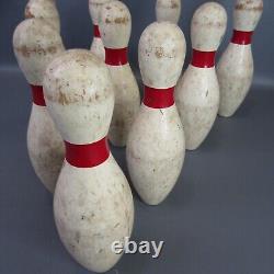 Vintage Yard Bowling Set with 10 Pins 7.5 Height 2 Wooden Balls Estate Find