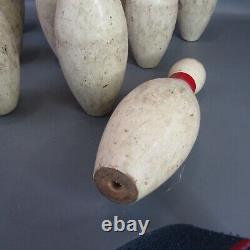Vintage Yard Bowling Set with 10 Pins 7.5 Height 2 Wooden Balls Estate Find