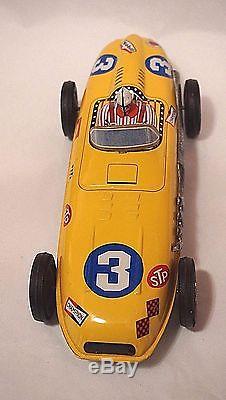 Vintage tin Friction wind up toy race car Japan #3 Mobile Shell STP Champion Ad