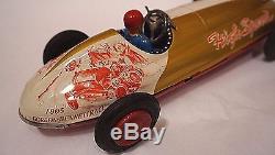 Vintage tin Friction wind up toy race car Marusan Japan High speed #52 cup race