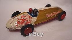Vintage tin Friction wind up toy race car Marusan Japan High speed #52 cup race