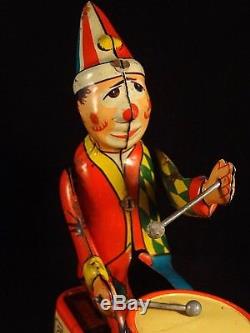 Vintage tin toy wind-up clown circus bump car drum HWN Nuremberg W. Germany 1950s