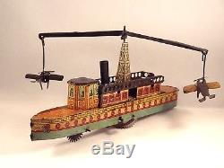 Vintage wind up VERY RARE tin toy boat spanish airplane carrier 1920s PAYA