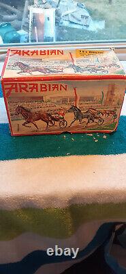 Vintage wind up tin and cast iron DRA arabian horse and jockey made in west germ