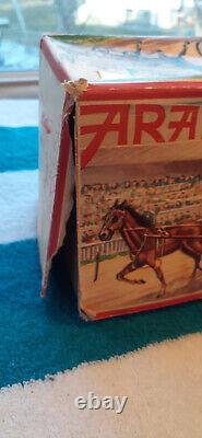 Vintage wind up tin and cast iron DRA arabian horse and jockey made in west germ