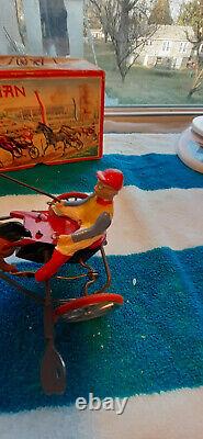Vintage wind up tin and cast iron DRA arabian horse and jockey made in west germ