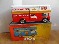 Vintage wind up tin toy EXPRESS EUROPE JOUSTRA TRANSPORT TRUCK 1965