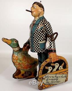 Vtg 1930'S MARX Joe Penner & His Duck Goo Goo TIN Wind Up Walker Character Toy