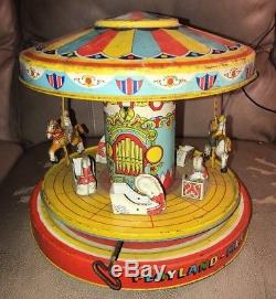Vtg. 1950s Chein Playland Merry-Go-Round Carousel #385 Tin Litho Wind Up Toy