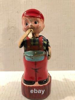 Vtg. 1960's Michanical Wind-up Bubble Blower Boy Tin Litho Marusan Japan Toy