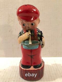 Vtg. 1960's Michanical Wind-up Bubble Blower Boy Tin Litho Marusan Japan Toy