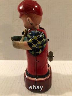 Vtg. 1960's Michanical Wind-up Bubble Blower Boy Tin Litho Marusan Japan Toy