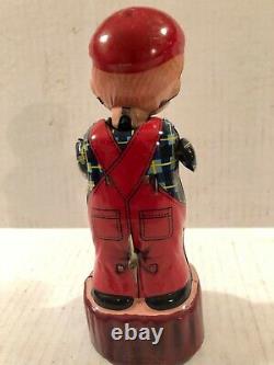 Vtg. 1960's Michanical Wind-up Bubble Blower Boy Tin Litho Marusan Japan Toy