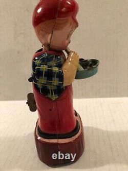Vtg. 1960's Michanical Wind-up Bubble Blower Boy Tin Litho Marusan Japan Toy