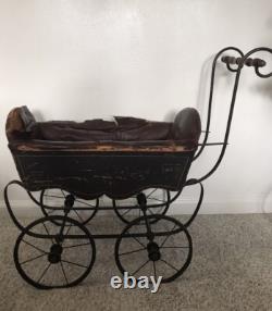 Vtg Antique Victorian Baby Doll Carriage Pram Stroller Goth Decor 1800s 1900s