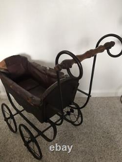 Vtg Antique Victorian Baby Doll Carriage Pram Stroller Goth Decor 1800s 1900s