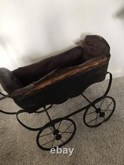 Vtg Antique Victorian Baby Doll Carriage Pram Stroller Goth Decor 1800s 1900s