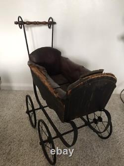 Vtg Antique Victorian Baby Doll Carriage Pram Stroller Goth Decor 1800s 1900s