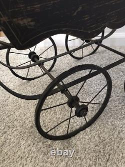 Vtg Antique Victorian Baby Doll Carriage Pram Stroller Goth Decor 1800s 1900s