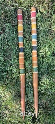 Vtg Croquet Set 5 Mallets And 5 Balls 2 Stakes Classic Wood Game Decor Display