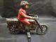 Vtg Early 1900s Tin Litho Wind Up Toy Fisher Cycle Motor Bike with Rider German