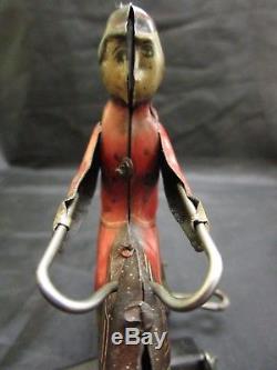 Vtg Early 1900s Tin Litho Wind Up Toy Fisher Cycle Motor Bike with Rider German