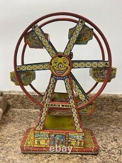 Vtg J. Chein & Co. Wind Up Tin Litho Ferris Wheel #172 Hercules Toy