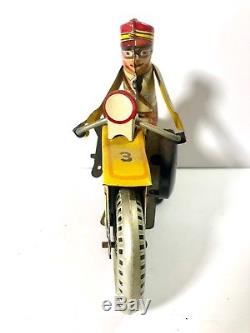 Vtg MARX ROOKIE COP Police Siren Motorcycle Wind Up Tin Litho Toy