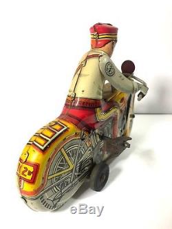 Vtg MARX ROOKIE COP Police Siren Motorcycle Wind Up Tin Litho Toy