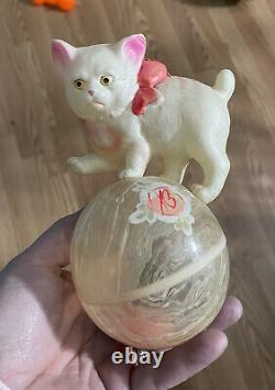 Vtg Occupied Japan Celluloid Kitten On Ball Rattle Balance Toy Child EUC Rare