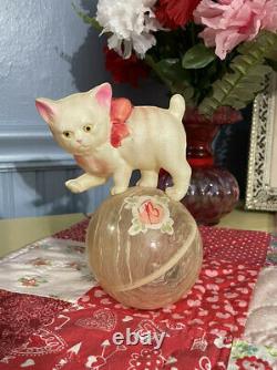 Vtg Occupied Japan Celluloid Kitten On Ball Rattle Balance Toy Child EUC Rare