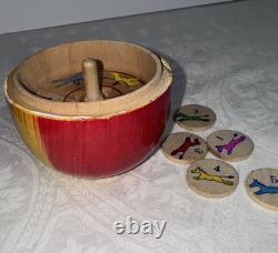 Vtg Rare Wood Apple Game Toy Roulette Horse Racing Steeplechase Japan