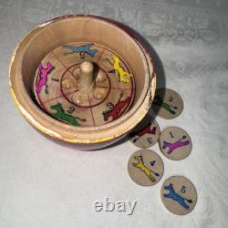 Vtg Rare Wood Apple Game Toy Roulette Horse Racing Steeplechase Japan