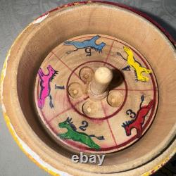 Vtg Rare Wood Apple Game Toy Roulette Horse Racing Steeplechase Japan