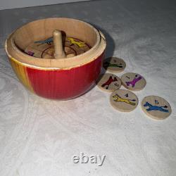 Vtg Rare Wood Apple Game Toy Roulette Horse Racing Steeplechase Japan