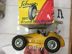 Vtg Schuco Grand Prix Racer Yellow Car 1070 Toy Germany Key Manual Tools Box