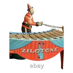 WOLVERINE No. 48 ZILOTONE Tin Wind Up Circus Clown Playing Xylophone Vintage