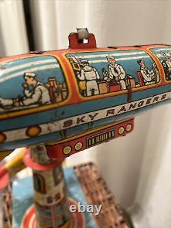 WORKING Complete Vintage 1930's Unique MFG Tin Sky Rangers wind up Litho Toy