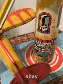 WORKING Complete Vintage 1930's Unique MFG Tin Sky Rangers wind up Litho Toy