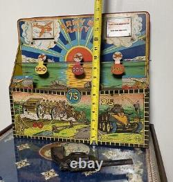 WORKING Vtg MARX Toys ARMY & NAVY Wind Up Shooting Gallery Gun & Key Game RARE