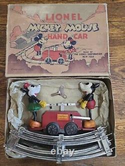 WOW! 1930's Lionel Walt Disney Enterprises Mickey Minnie Mouse Hand Car in Box