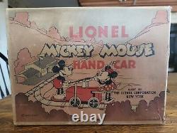 WOW! 1930's Lionel Walt Disney Enterprises Mickey Minnie Mouse Hand Car in Box