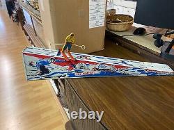 Wolverine Ski Jumper, Tin Litho, Spring-Activated Toy, With Skiier and Mountain