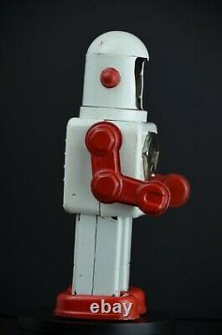 YONEZAWA Space Scout Robot Windup Tin Toy RARE White Red Vintage 1958 Japan