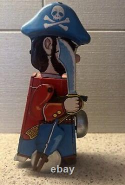 Yone 1960's Tin Litho Wind-Up Pirate. Goes Forward, Bell Rings, And Turns. OBO